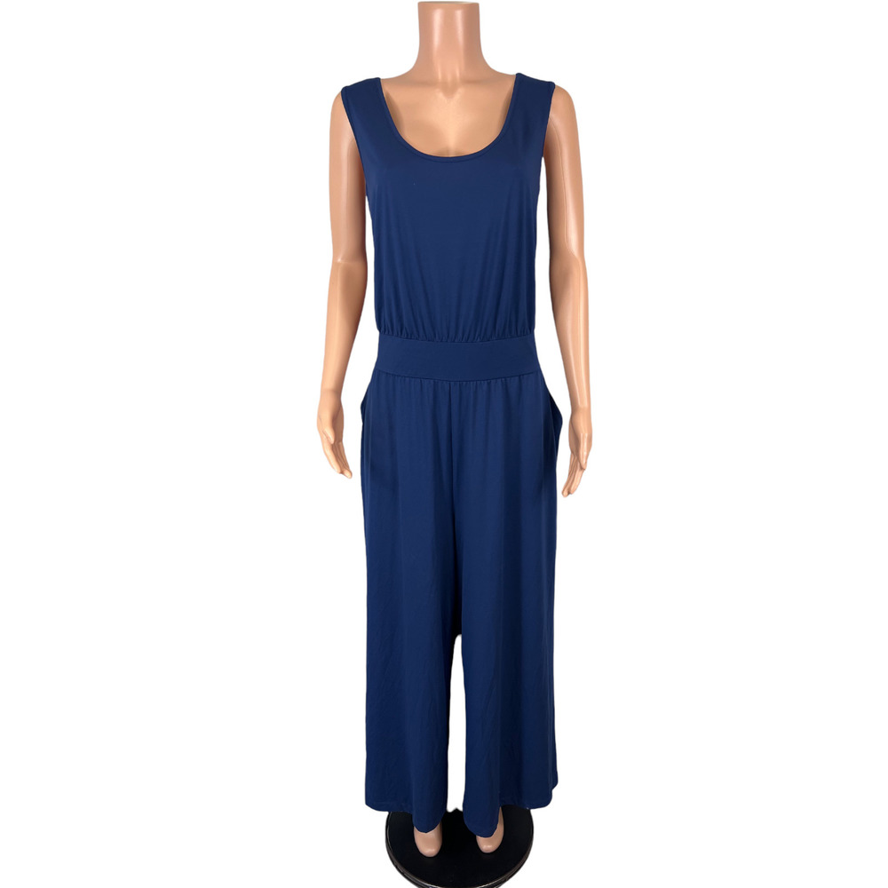 zuda Women's Pull-on Regular Z-Cool Wide Leg Jumpsuit Solid Navy 1X Plus Size
